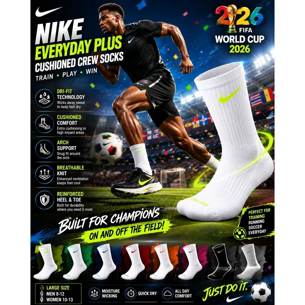 Nike Everyday Plus Cushioned Training Crew Socks – 12 Pairs (2 Sets of 6 Pairs)